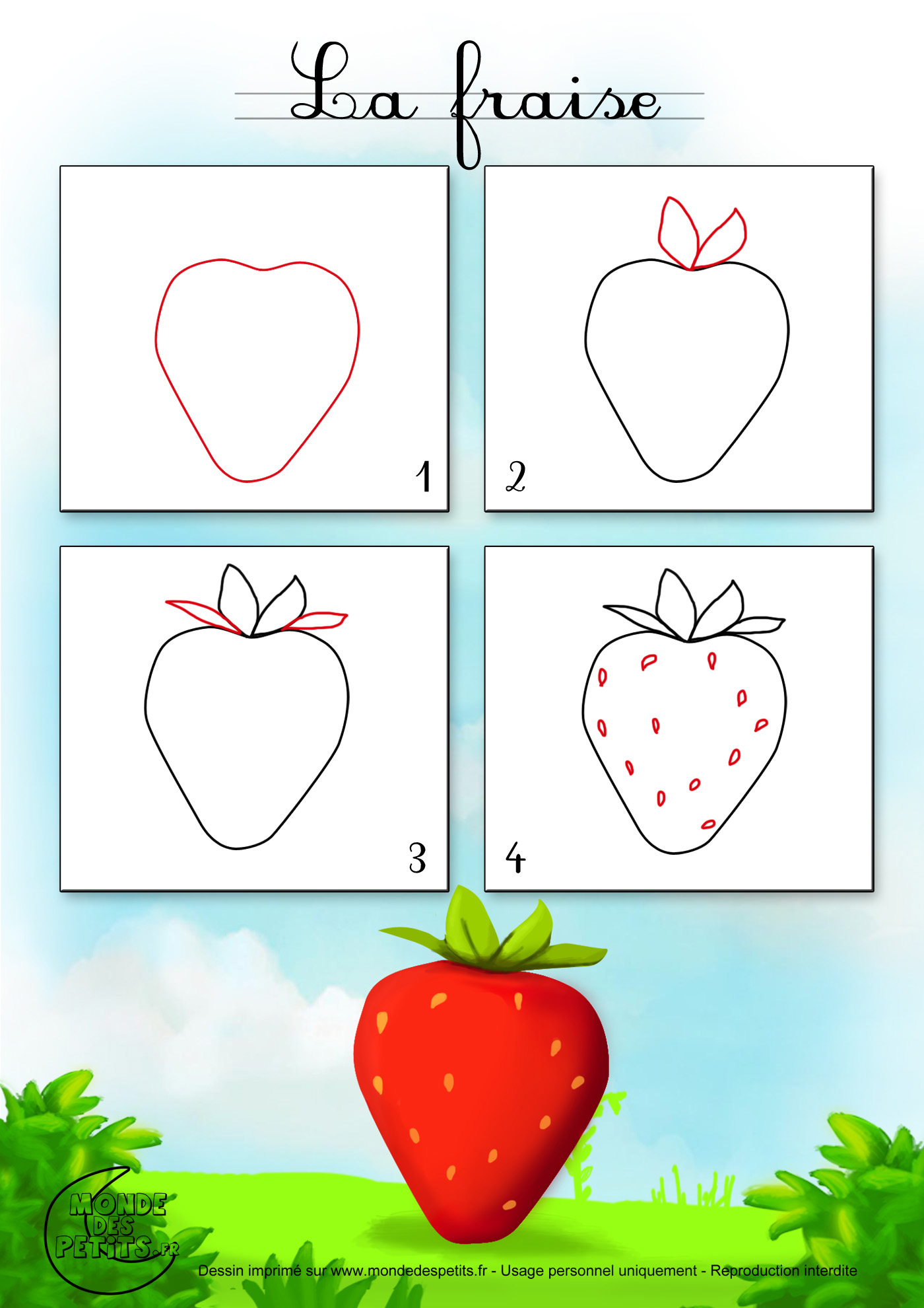(2015-07) et jordbær | Art drawings for kids, Easy drawings, Art