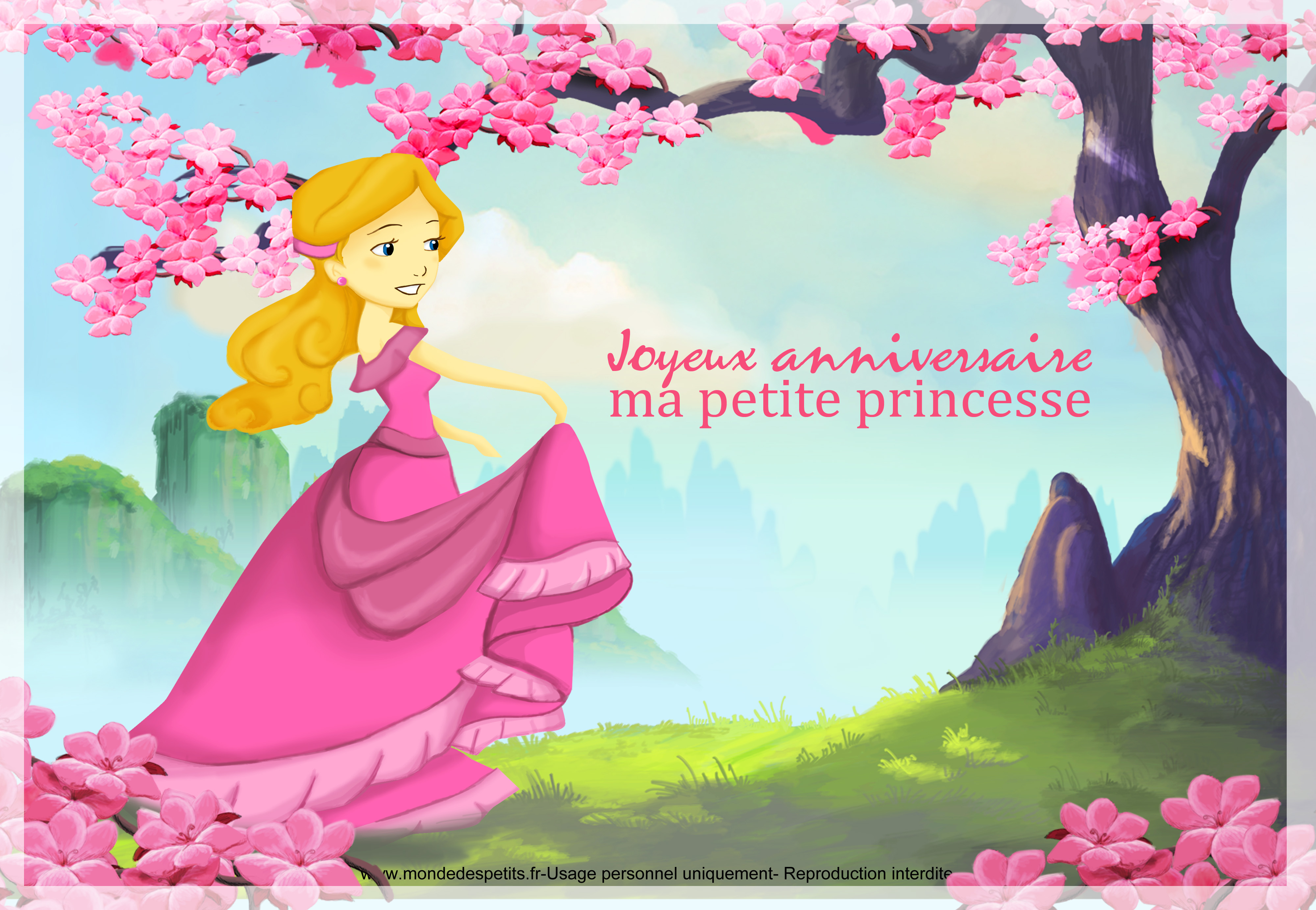 Carte d anniversaire   imprimer fille princesse carte anniversaire joyeux