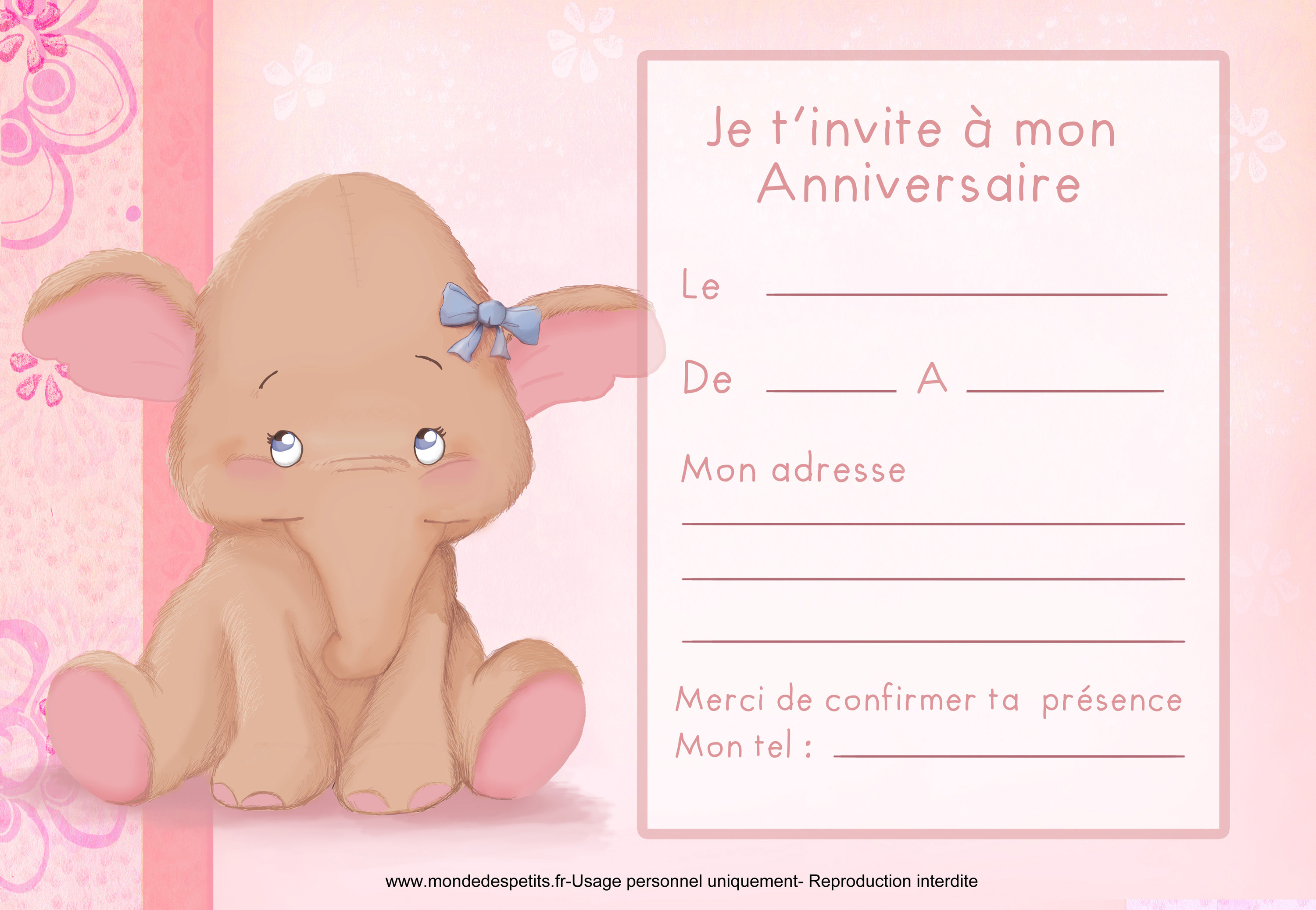 Carton d invitation d anniversaire pour les petites filles