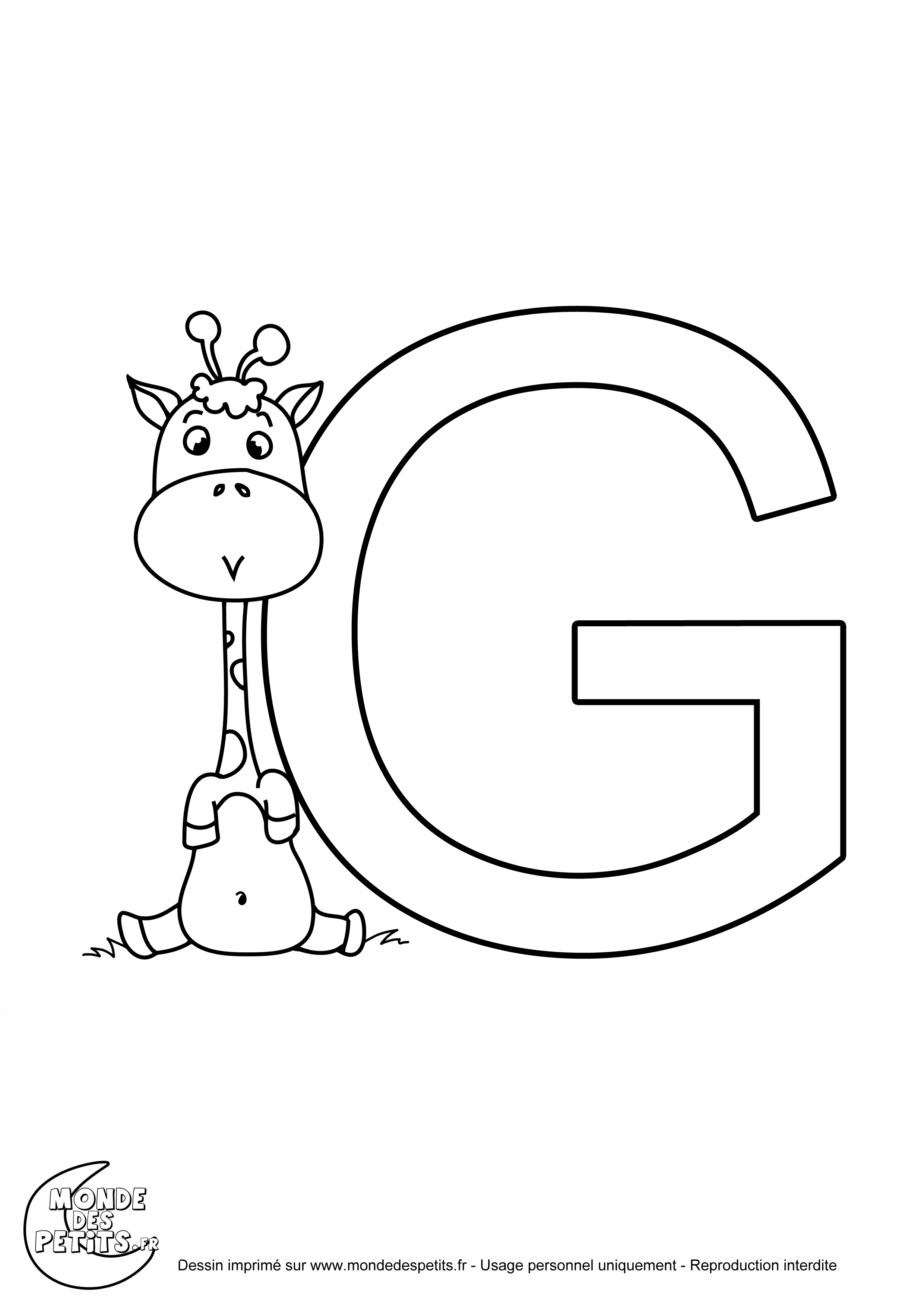 La lettre G de l alphabet   colorier pour les enfants