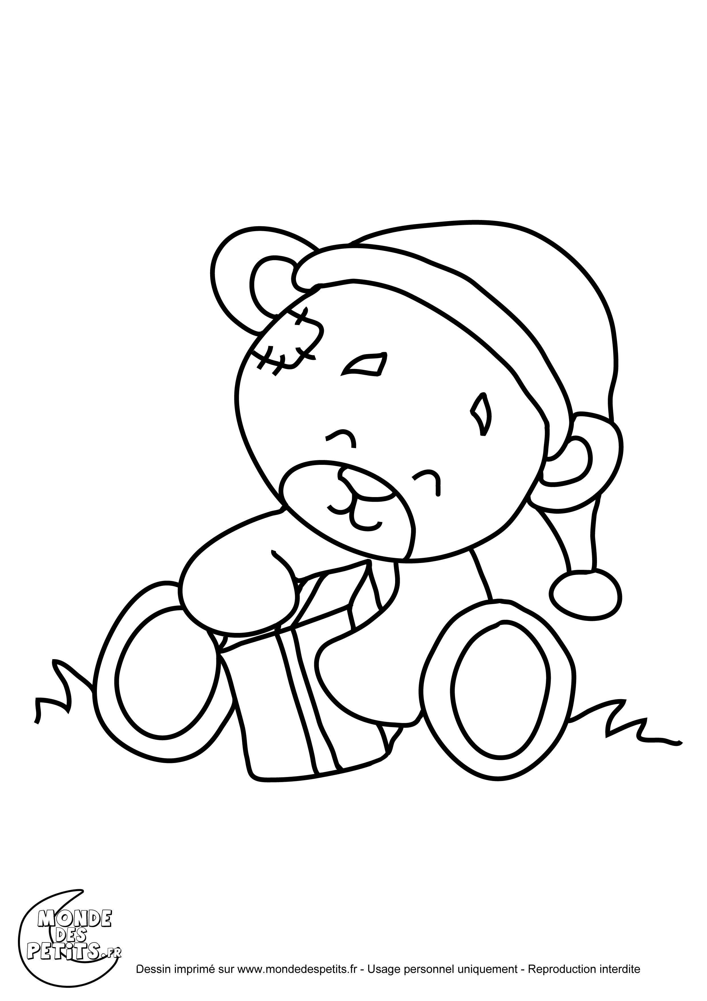 Coloriage de nounours de noel avec cadeaux