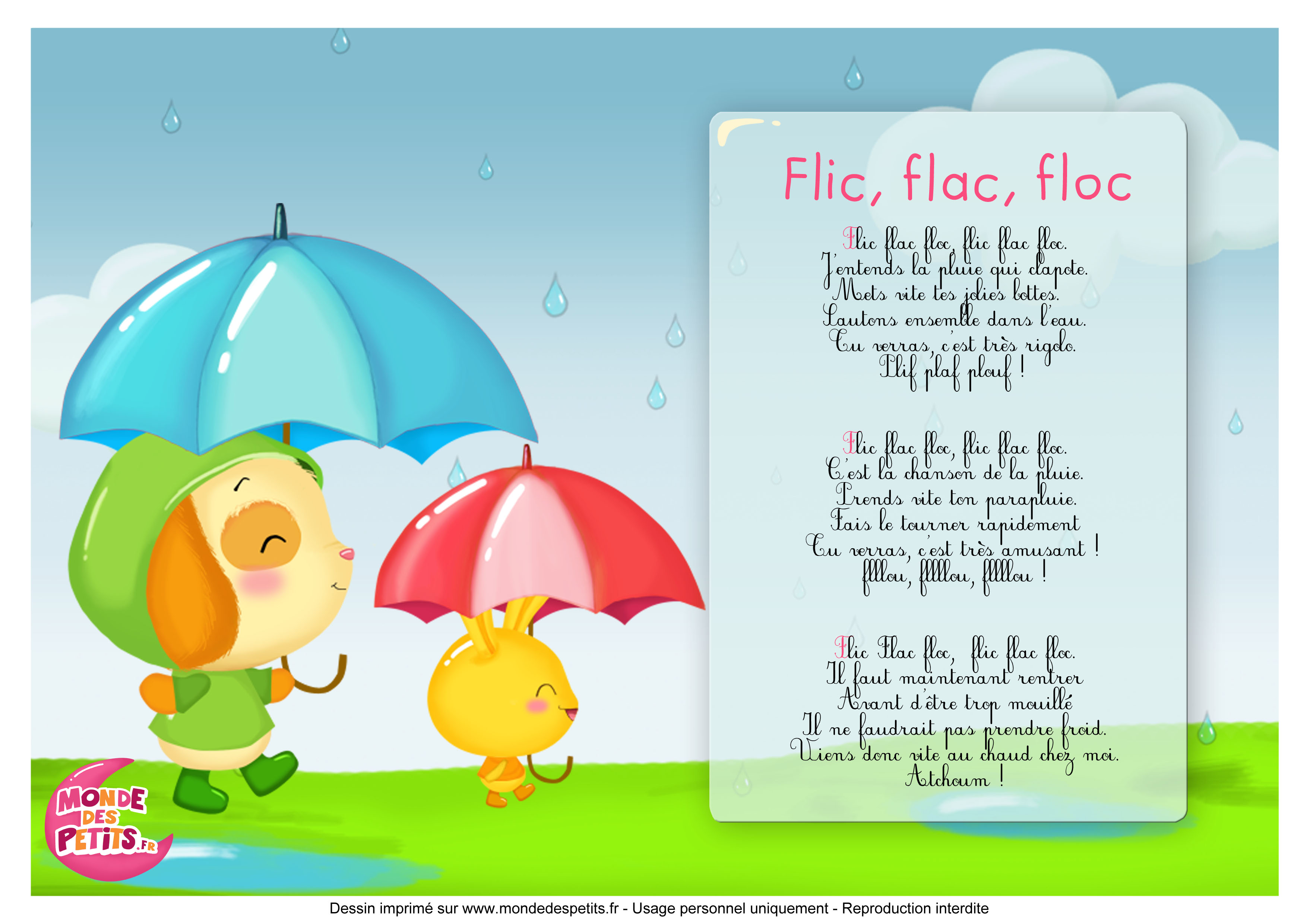 Flic, flac, floc, la chanson de la pluie