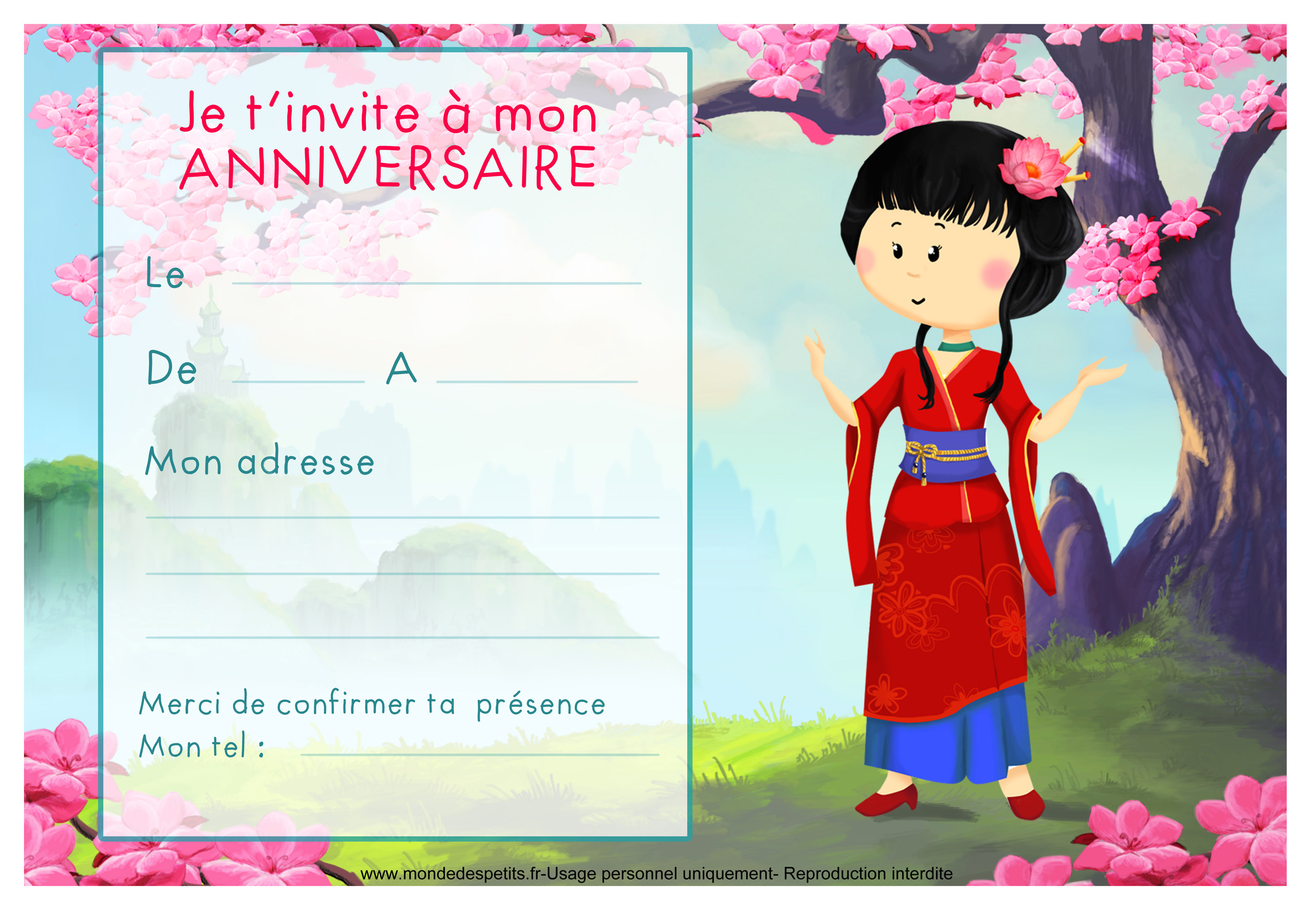 Carte d'invitation pour un anniversaire d'enfants à imprimer gratuit