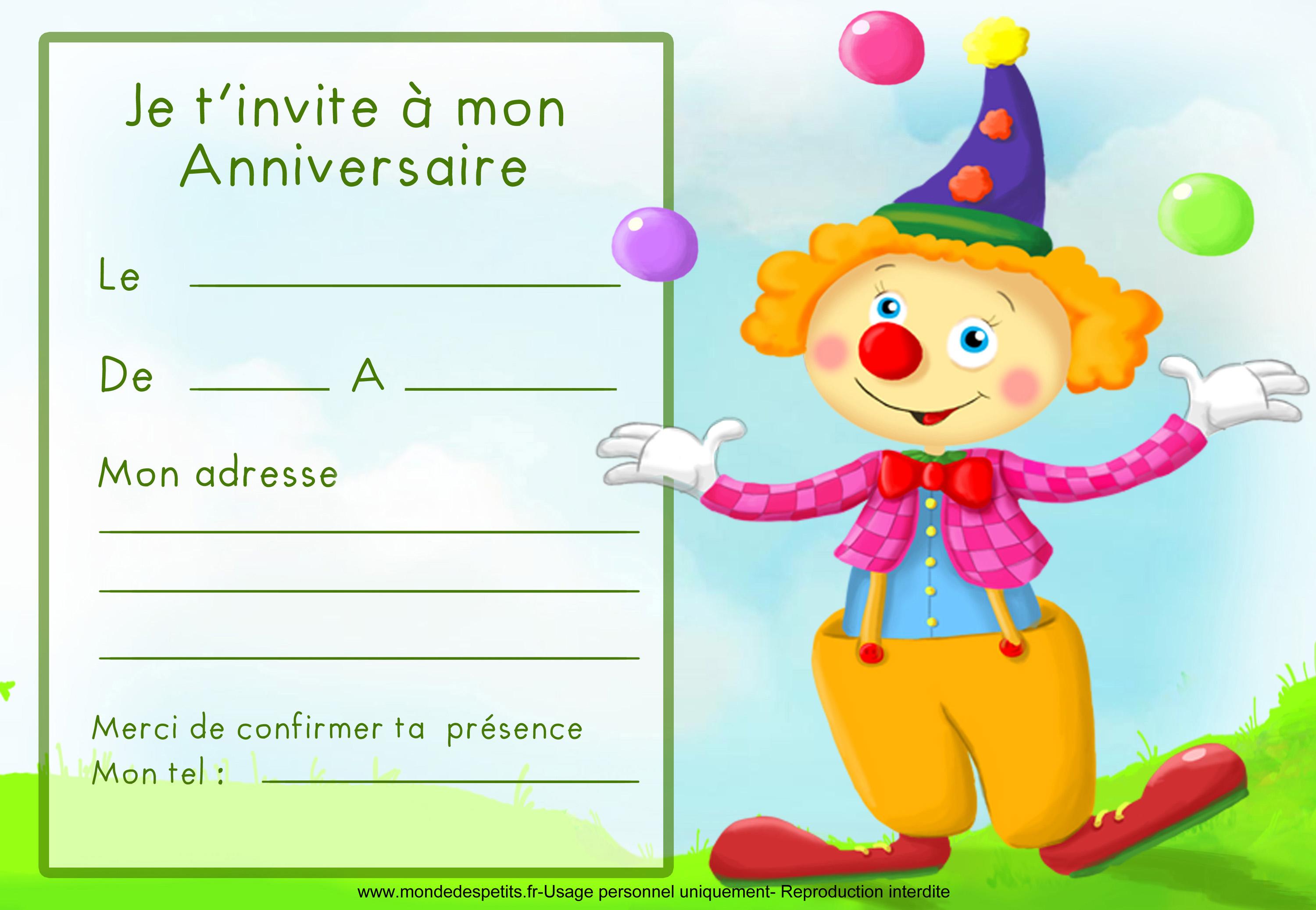 Carte invitation anniversaire enfants