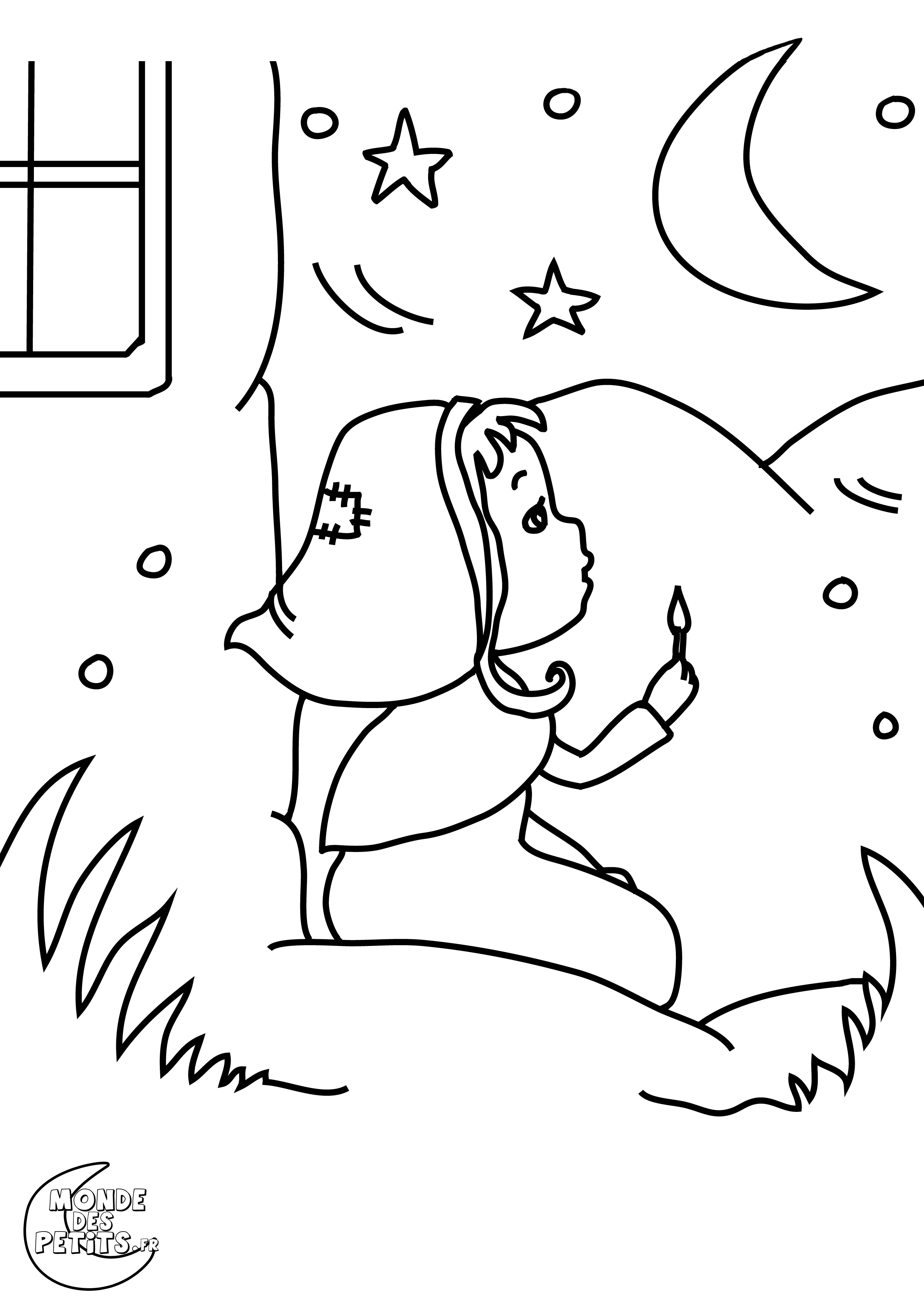 Coloriage à imprimer : Chien et petite fille