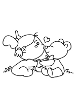 Coloriage bébé et son petit nounours