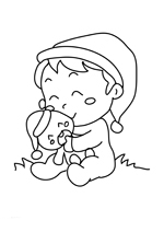 Coloriage le bébé de noel et son nounours