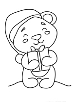 Coloriage de noel le nounours et son cadeau