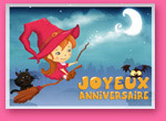 Carte d'anniversaire à imprimer: la petite sorcière