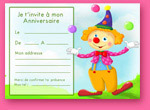 Carte invitation enfant: le clown rigolo