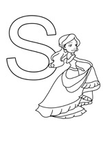 Coloriage gratuit de la lettre S avec une princesse