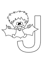 La lettre J à colorier avec un petit vampire