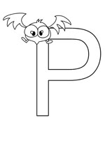 Coloriage de la lettre P avec la petite chauve-souris